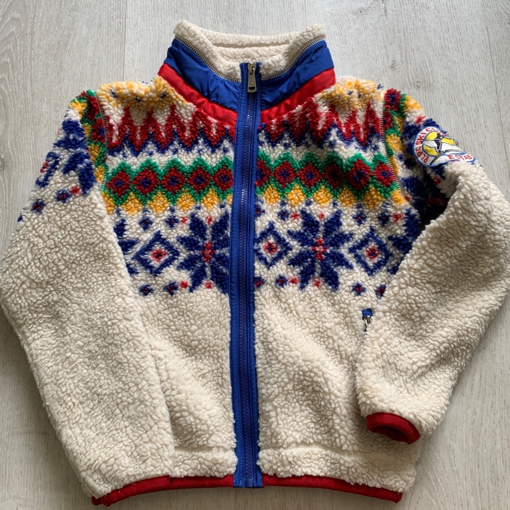 Polo Ralph Lauren Kids Sherpa Fleece Fair Isle Ski Club Jacket Cream Size M 8-10